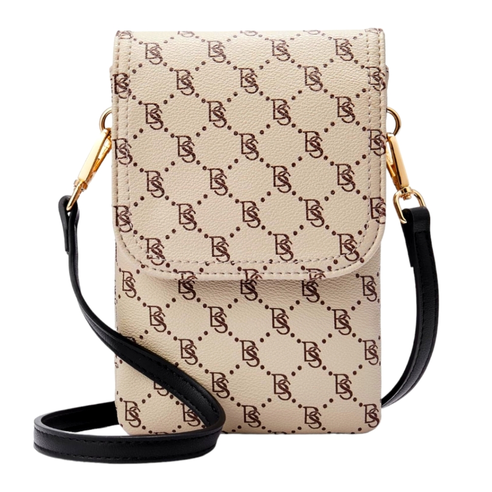 Women's Designer Bostanten Signature Beige Cellphone Crossbody Vegan Leather Bag - Picture 1 of 10